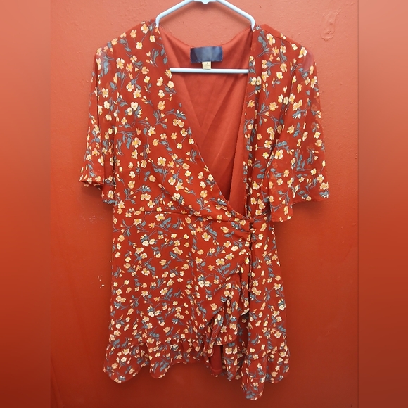 Dresses & Skirts - Floral Wrap Dress in Red and Yellow